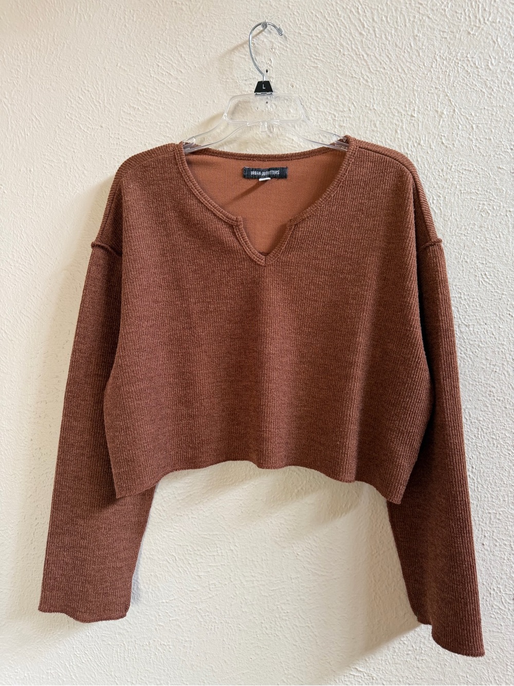 UO brown notch neckline crop sweater